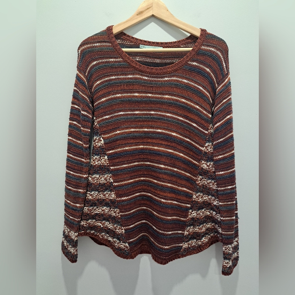 Maurices Striped Open Knit Boho Indie Granola Lagenlook Sweater Womens XS